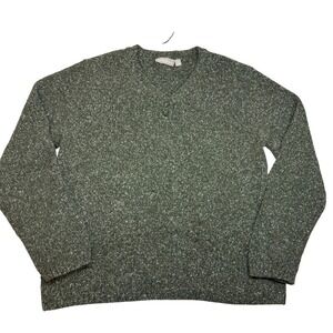 Croft & Barrow Womens XL Olive Green Speckled Knit V Neck Sweater Cozy Layering